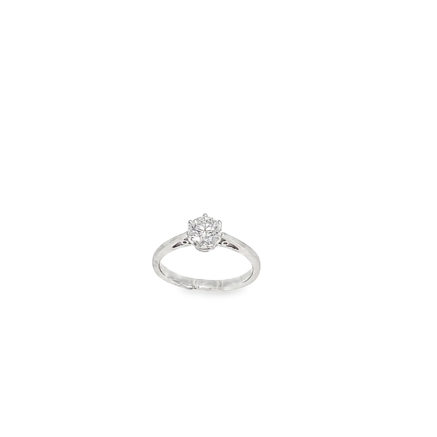 18ct White Gold Six Claw Round Brilliant Soltiaire Diamond Ring 0.81ct