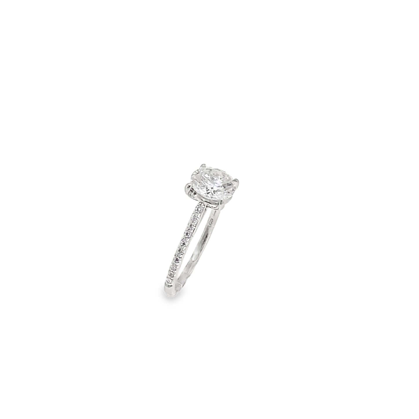 Platinum Round Brilliant Solitaire Cultured Diamond Ring with Cultured Diamond Set Shoulders 1.50ct