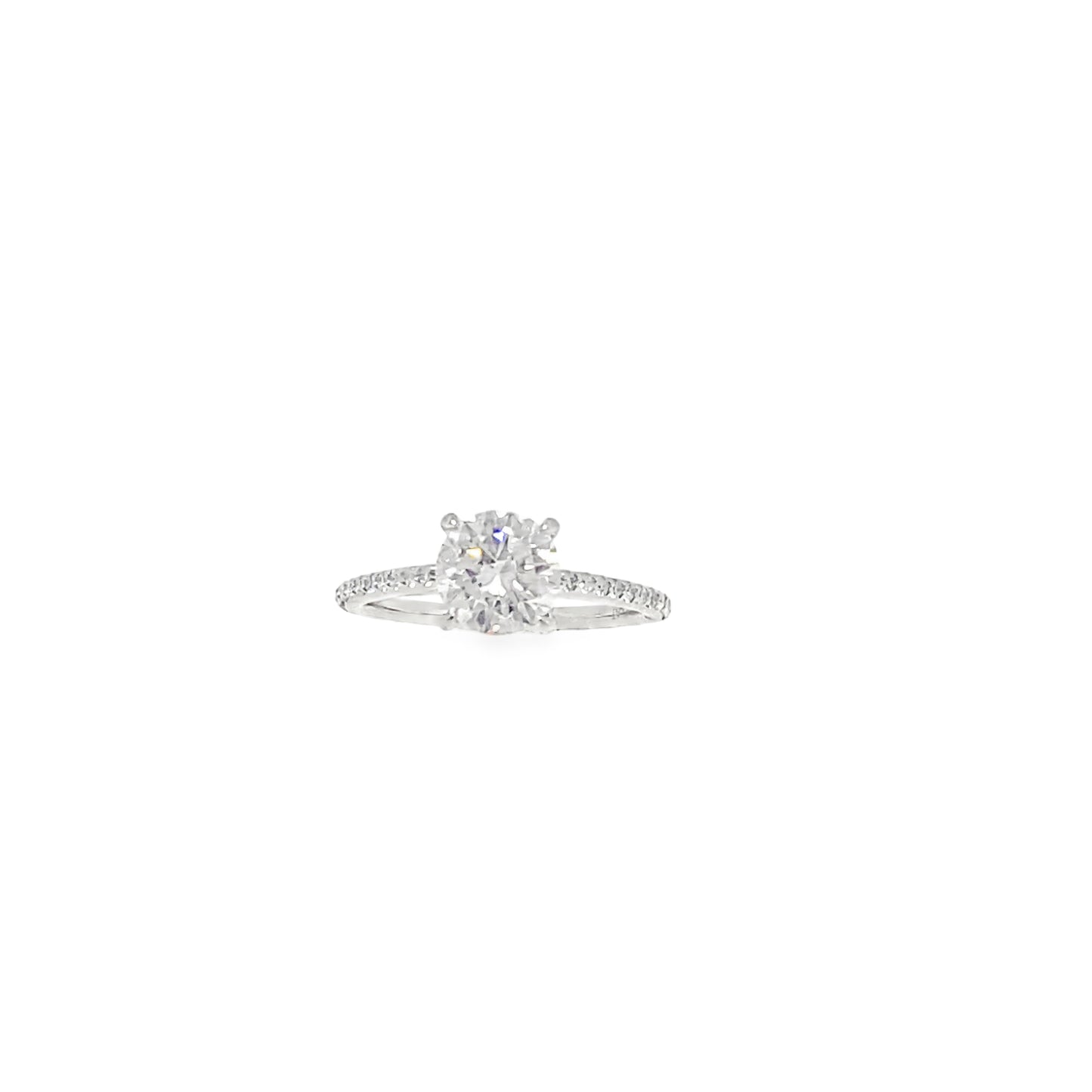 Platinum Round Brilliant Solitaire Cultured Diamond Ring with Cultured Diamond Set Shoulders 1.50ct