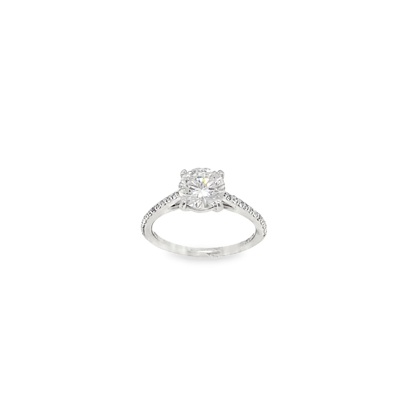 Platinum Round Brilliant Solitaire Cultured Diamond Ring with Cultured Diamond Set Shoulders 1.50ct