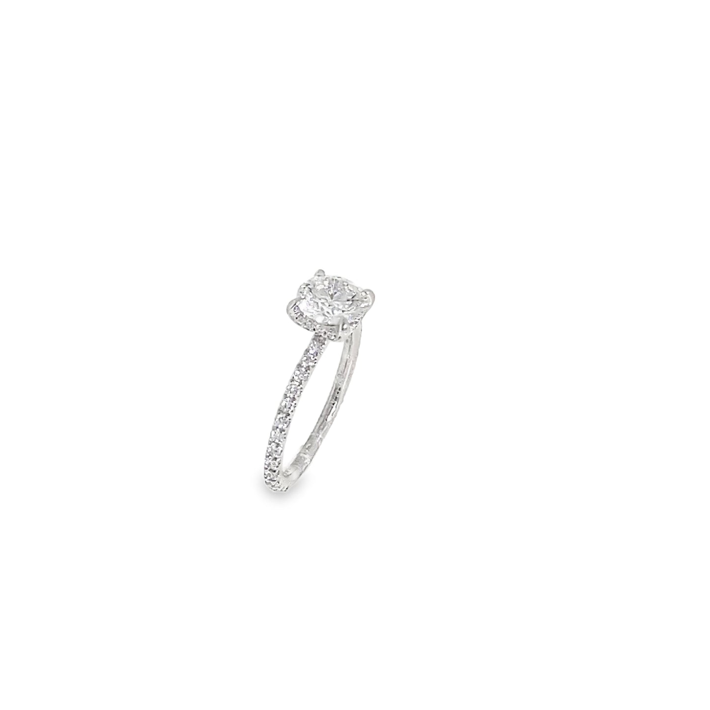 Platinum Round Solitaire Cultured Diamond Ring with Cultured Diamond Hidden Halo and Shoulders 1.31c