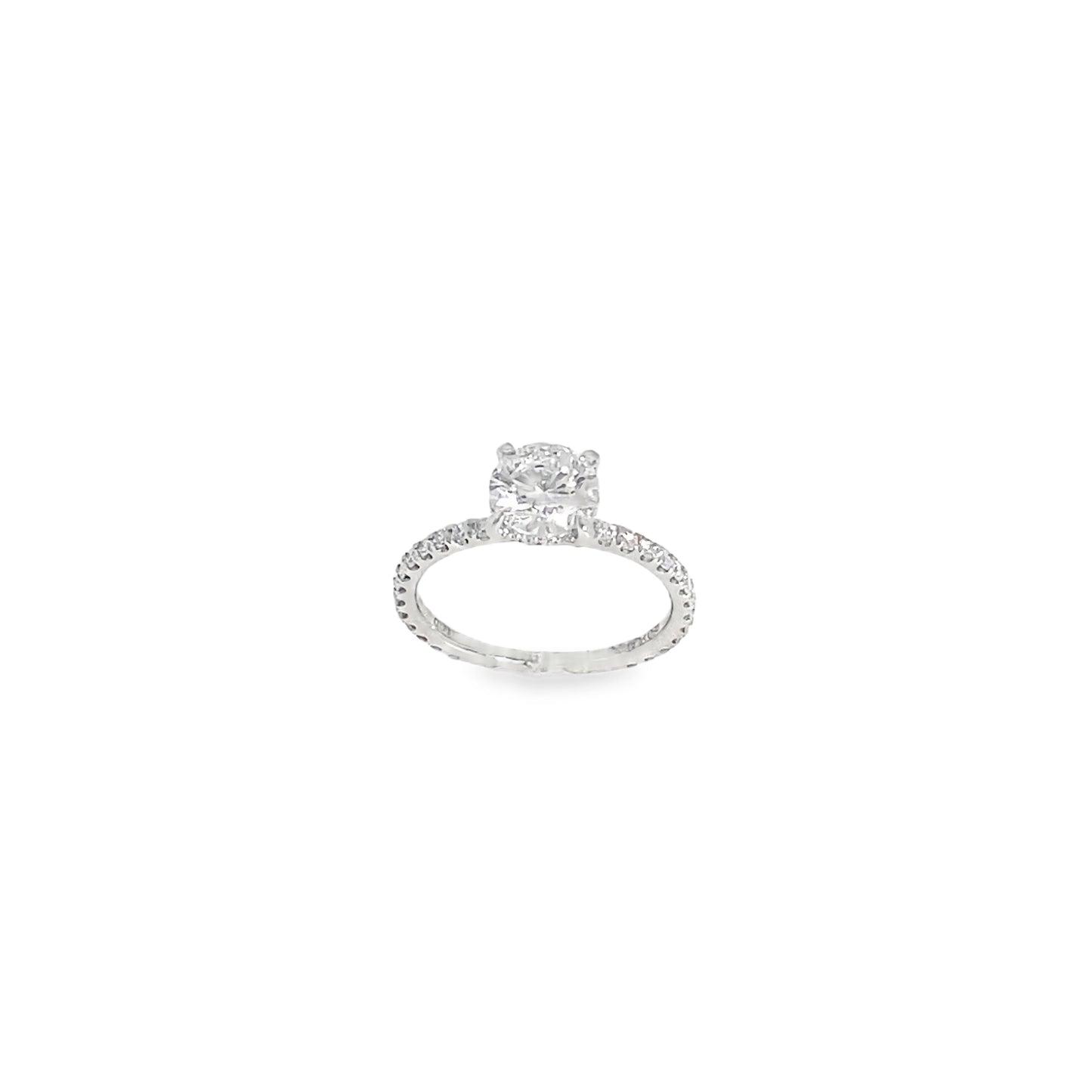 Platinum Round Solitaire Cultured Diamond Ring with Cultured Diamond Hidden Halo and Shoulders 1.31c