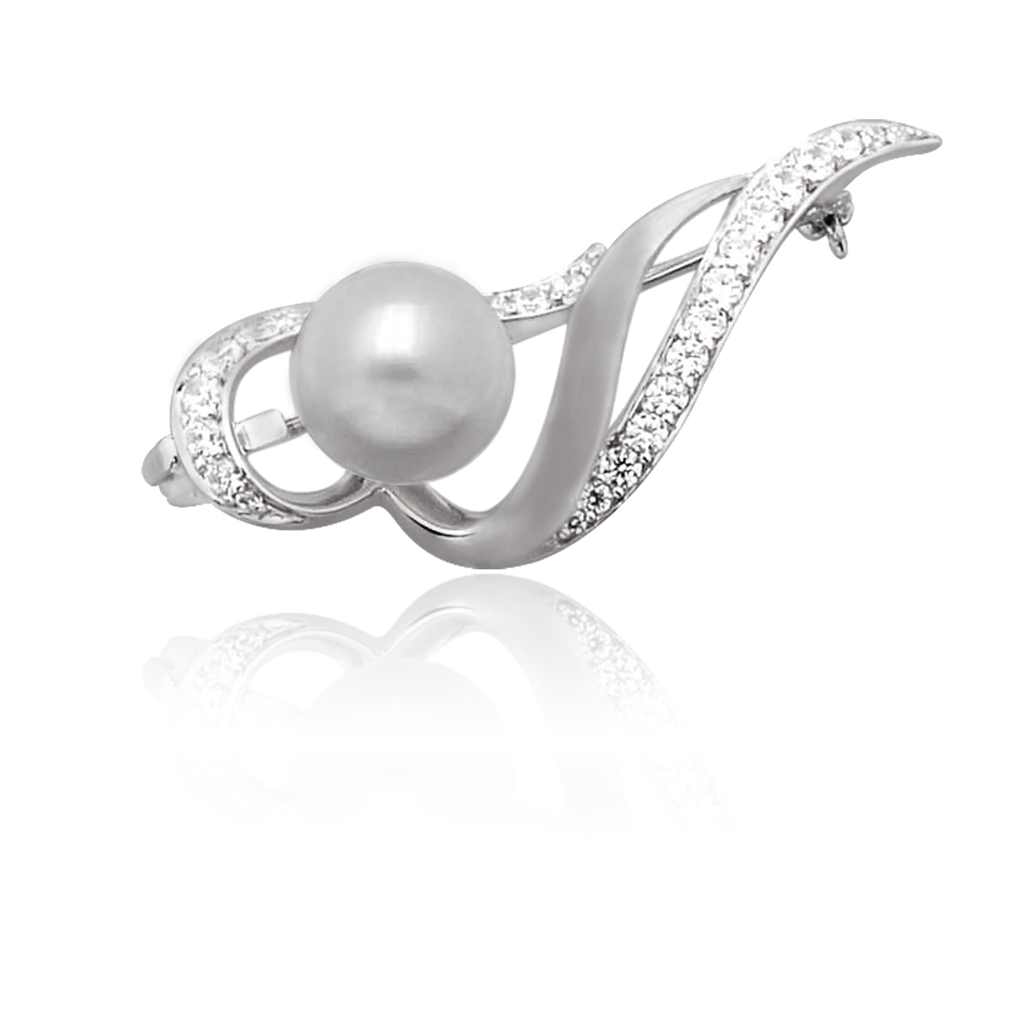 ST SIL BROOCH CZ PEARL SWIRL F/W