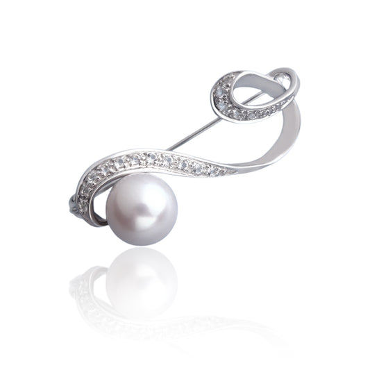 ST SIL BROOCH CZ PEARL SWIRL F/W