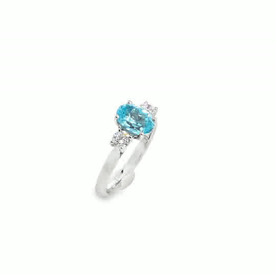 9ct White Gold Oval Paraiba Tourmaline Ring with Cultured Diamond Set Shoulders .37ct