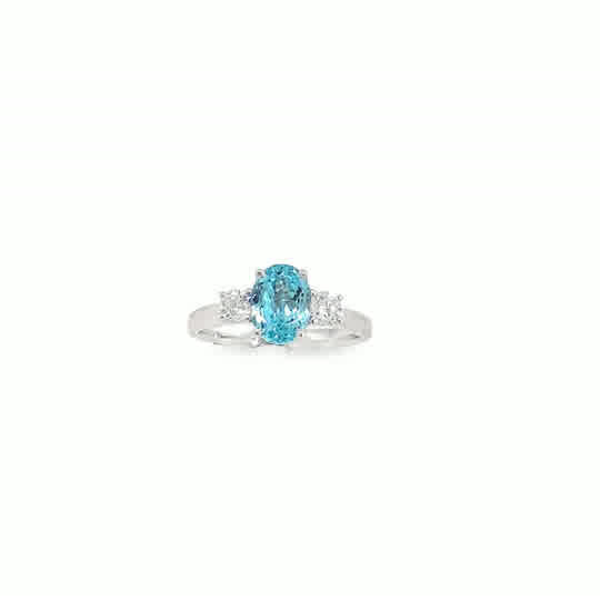 9ct White Gold Oval Paraiba Tourmaline Ring with Cultured Diamond Set Shoulders .37ct