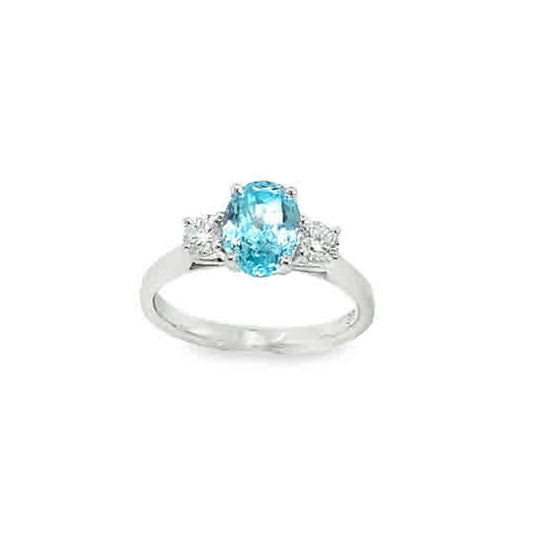 9ct White Gold Oval Paraiba Tourmaline Ring with Cultured Diamond Set Shoulders .37ct