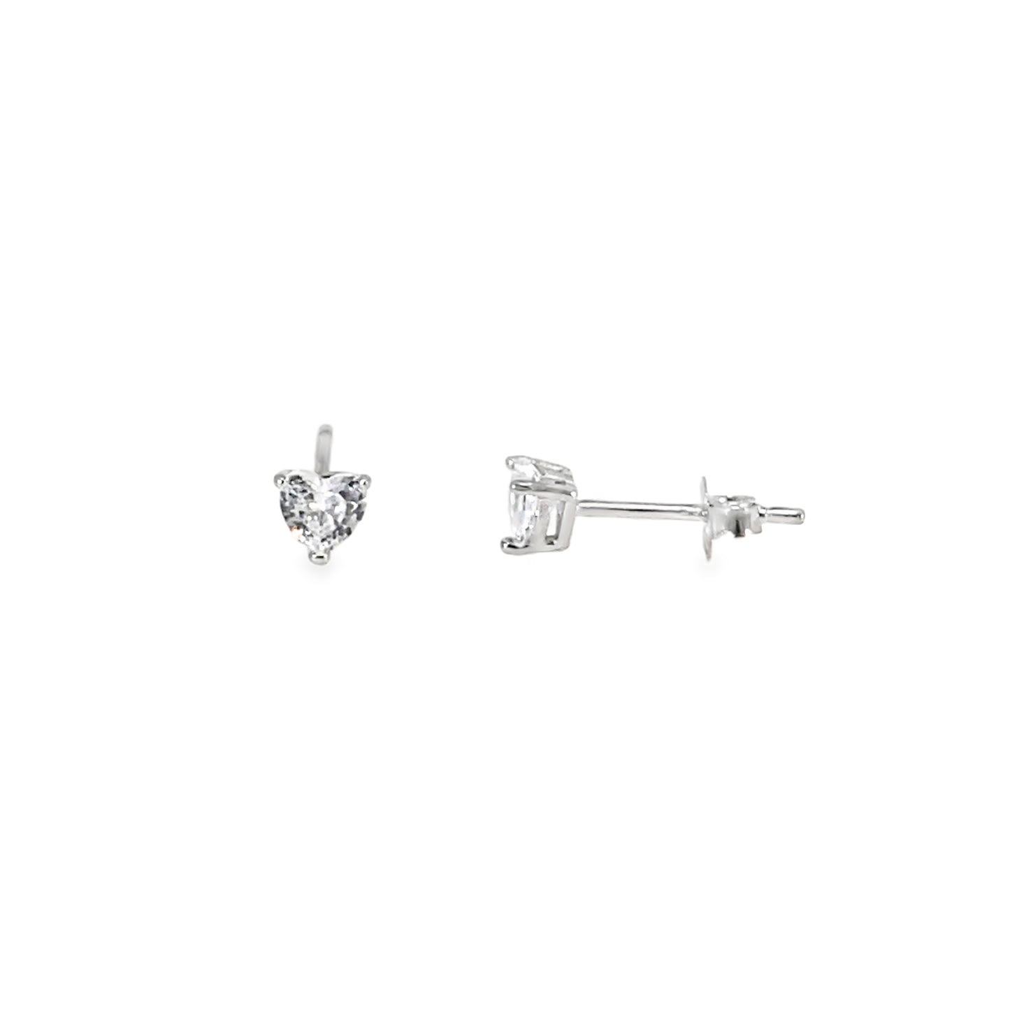 Sterling Silver 4mm Heart CZ Earrings