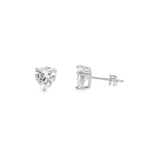 Sterling Silver 7mm Heart CZ Earrings