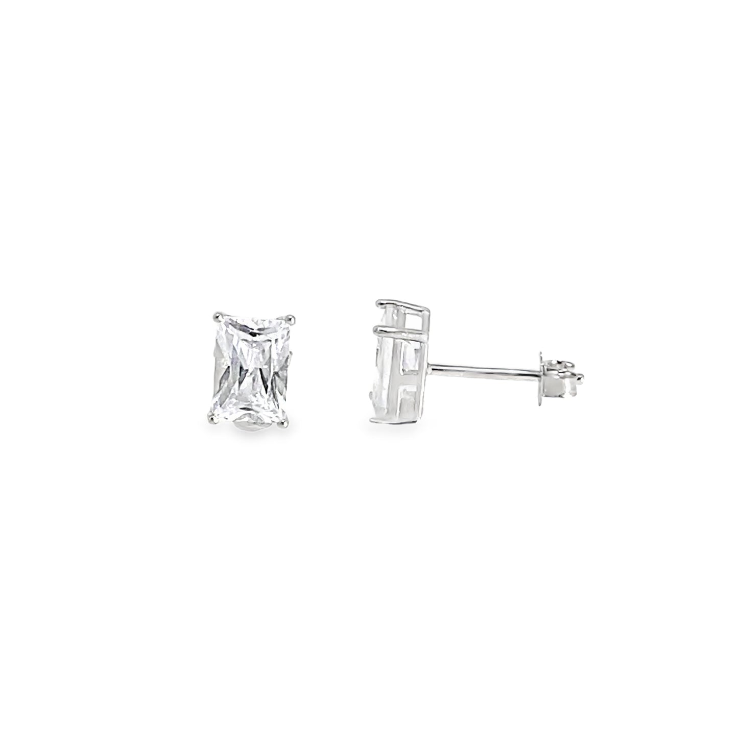Sterling Silver 5x7mm Emerald Cut CZ Earrings