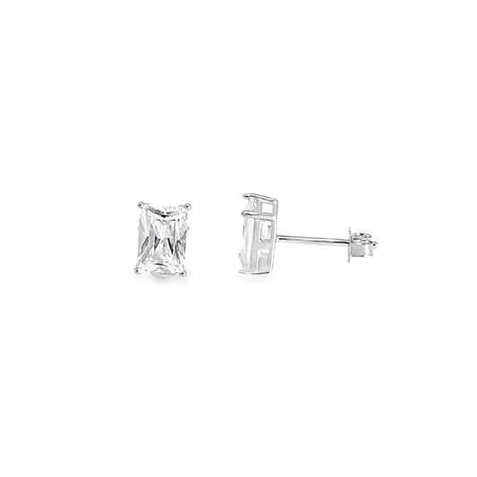 Sterling Silver 5x7mm Emerald Cut CZ Earrings