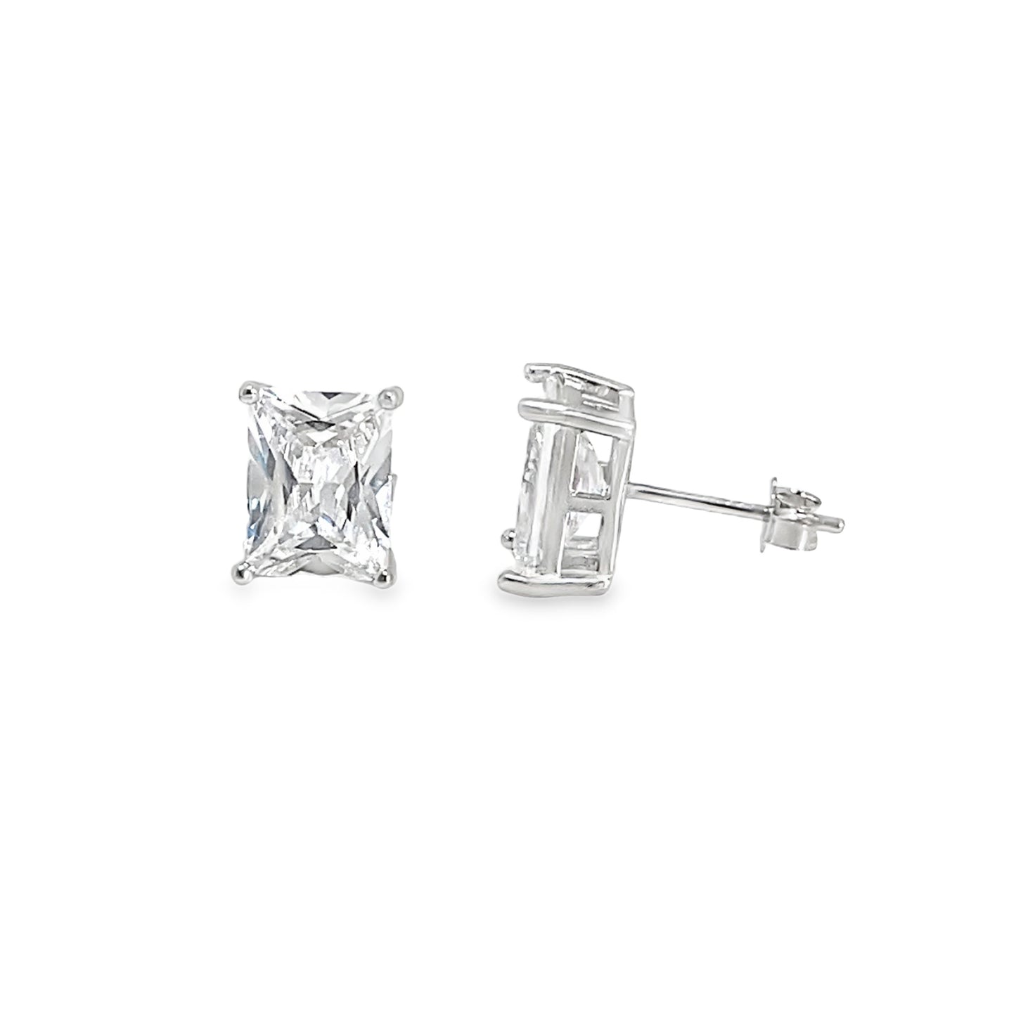 Sterling Silver 7x9mm Emerald Cut CZ Earrings