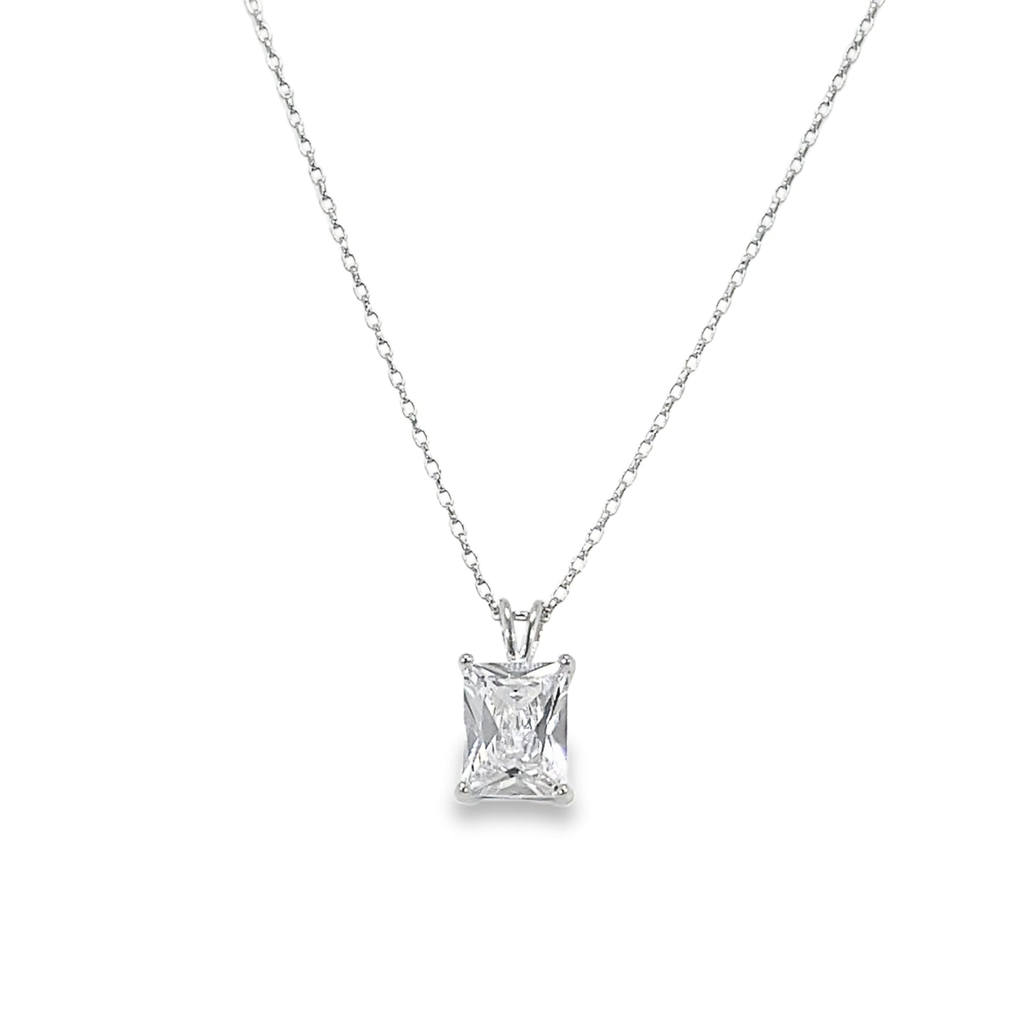 Sterling Silver 7x9mm Emerald Cut CZ Pendant