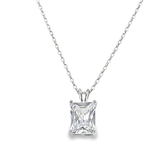 Sterling Silver 7x9mm Emerald Cut CZ Pendant