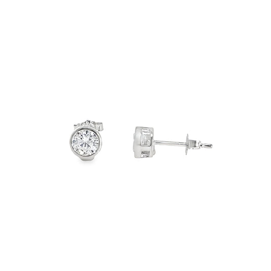 Sterling Silver Rubover Set Round 5mm CZ Earrings