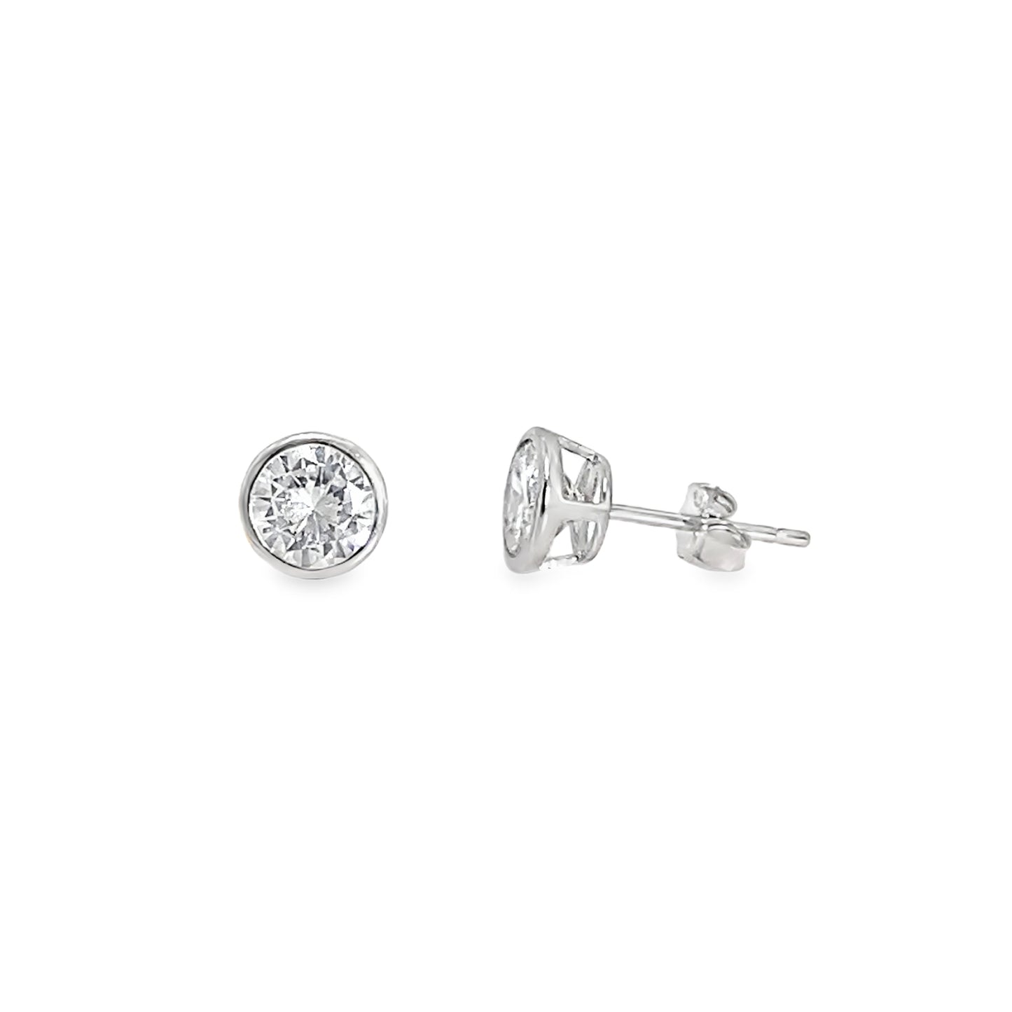 Sterling Silver Rubover Set Round 6mm CZ Earrings