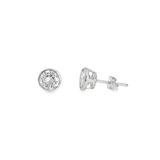 Sterling Silver Rubover Set Round 6mm CZ Earrings