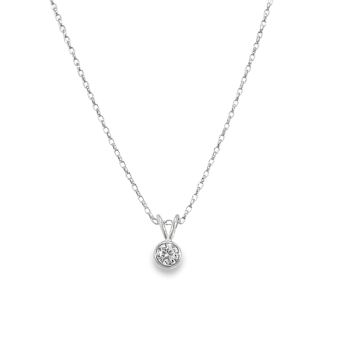 Sterling Silver Rubover Set Round 4mm CZ Pendant