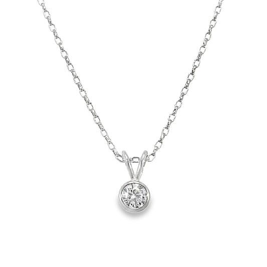 Sterling Silver Rubover Set Round 4mm CZ Pendant