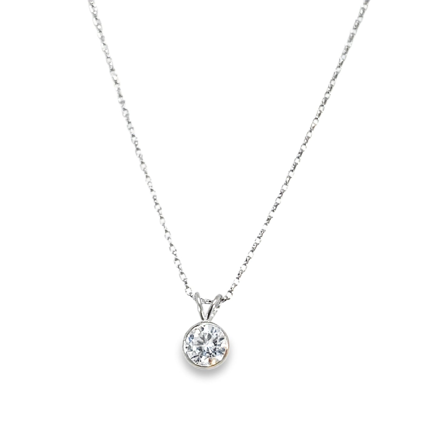 Sterling Silver Rubover Set Round 6mm CZ Pendant