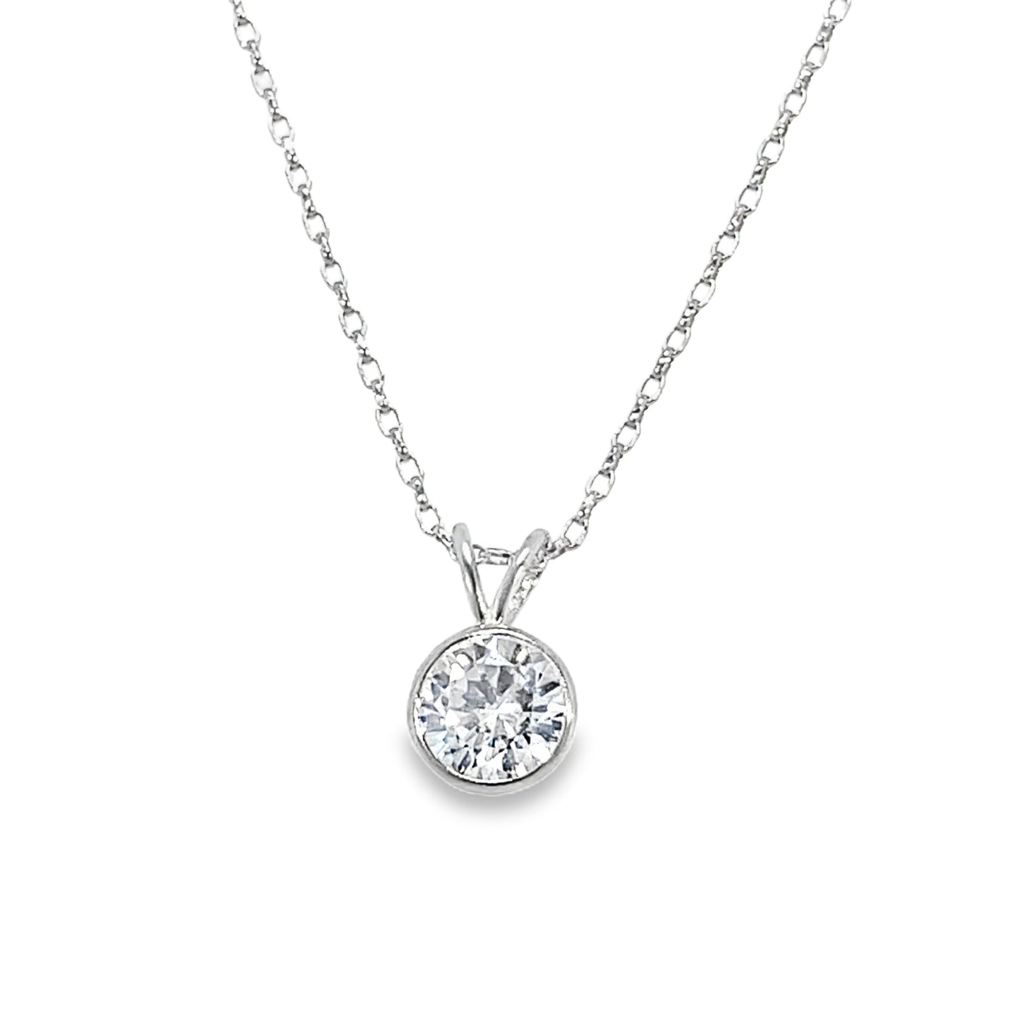 Sterling Silver Rubover Set Round 6mm CZ Pendant