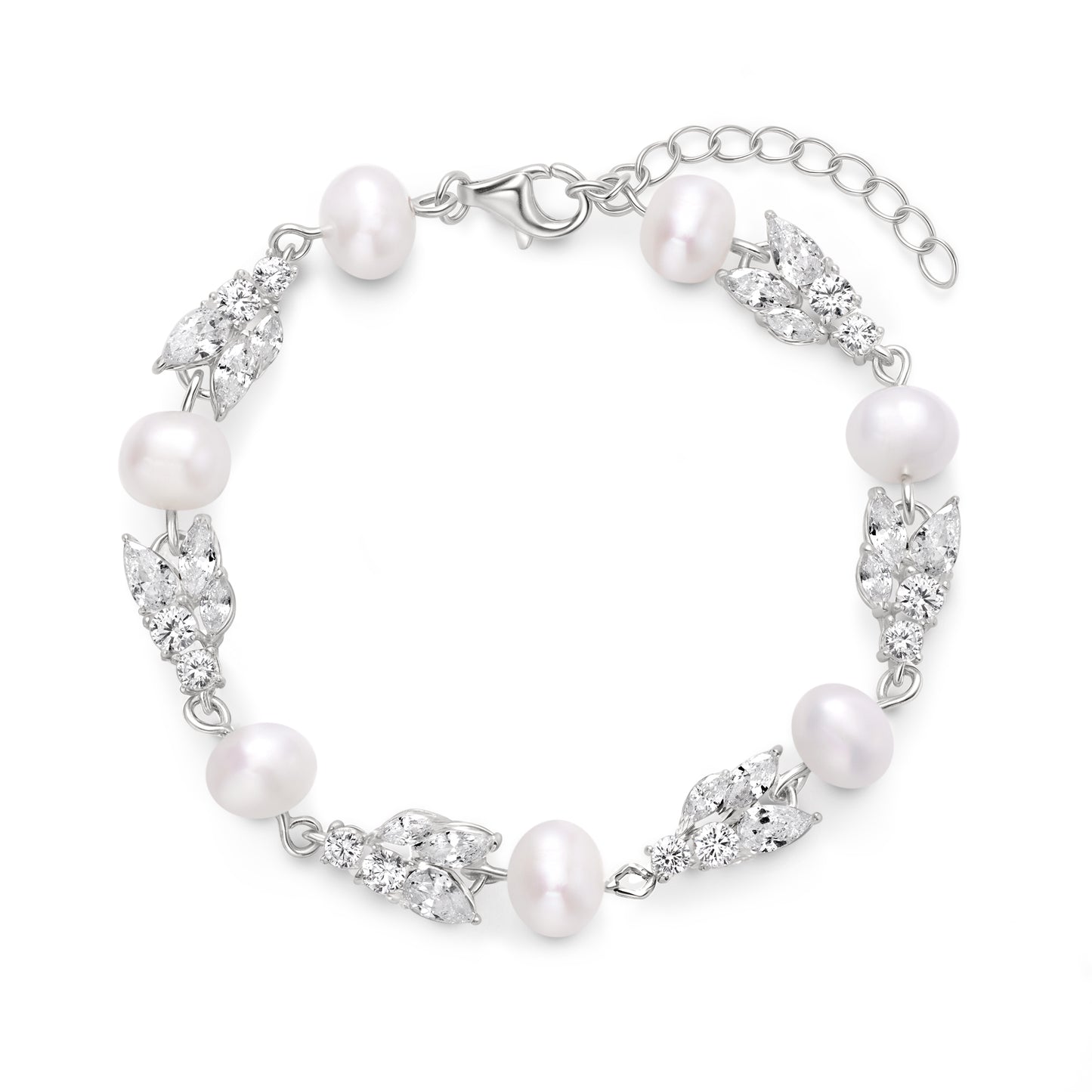 Sterling Silver CZ and Freshwater Pearl Bracelet