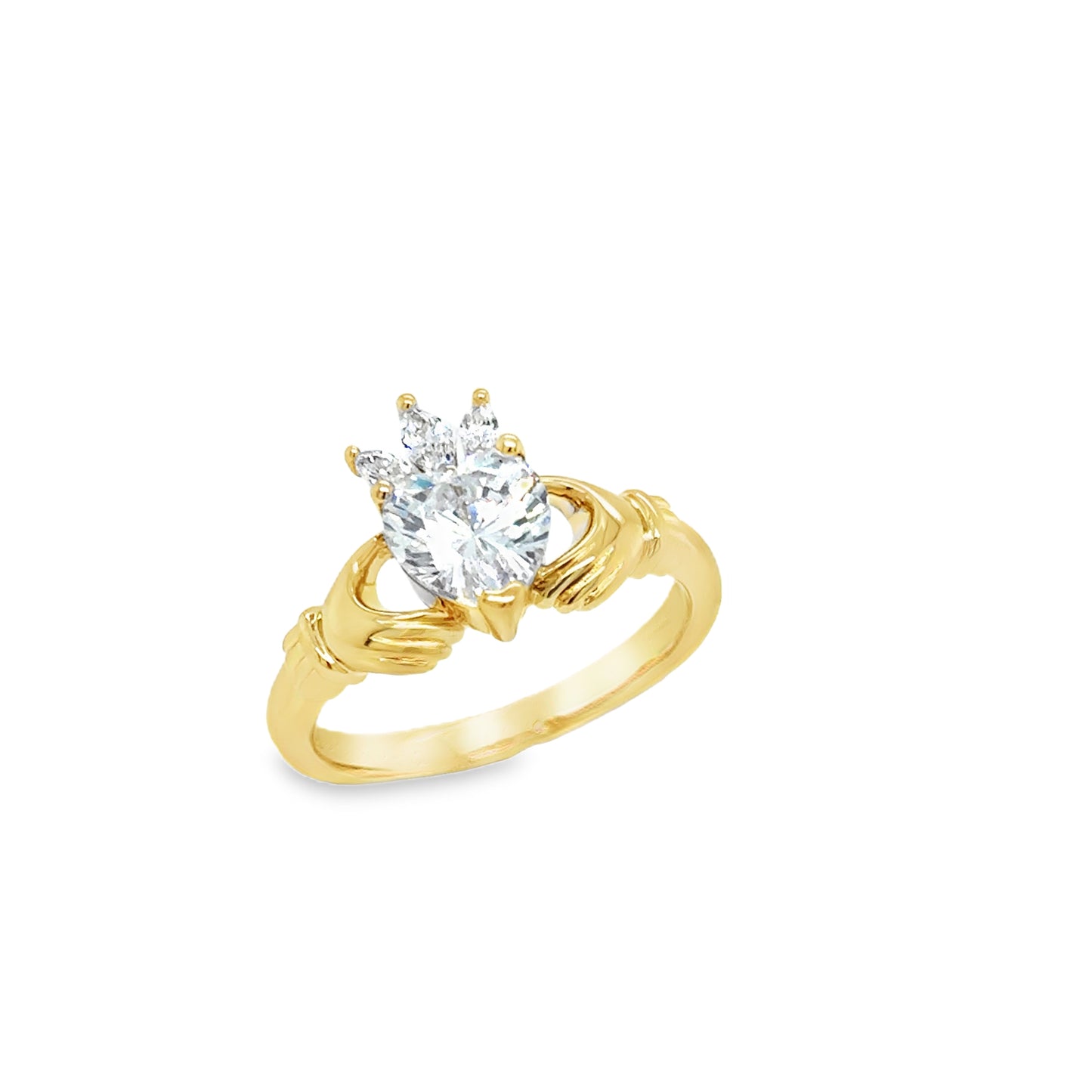 Brass 18ct Gold Plated CZ Claddagh Ring