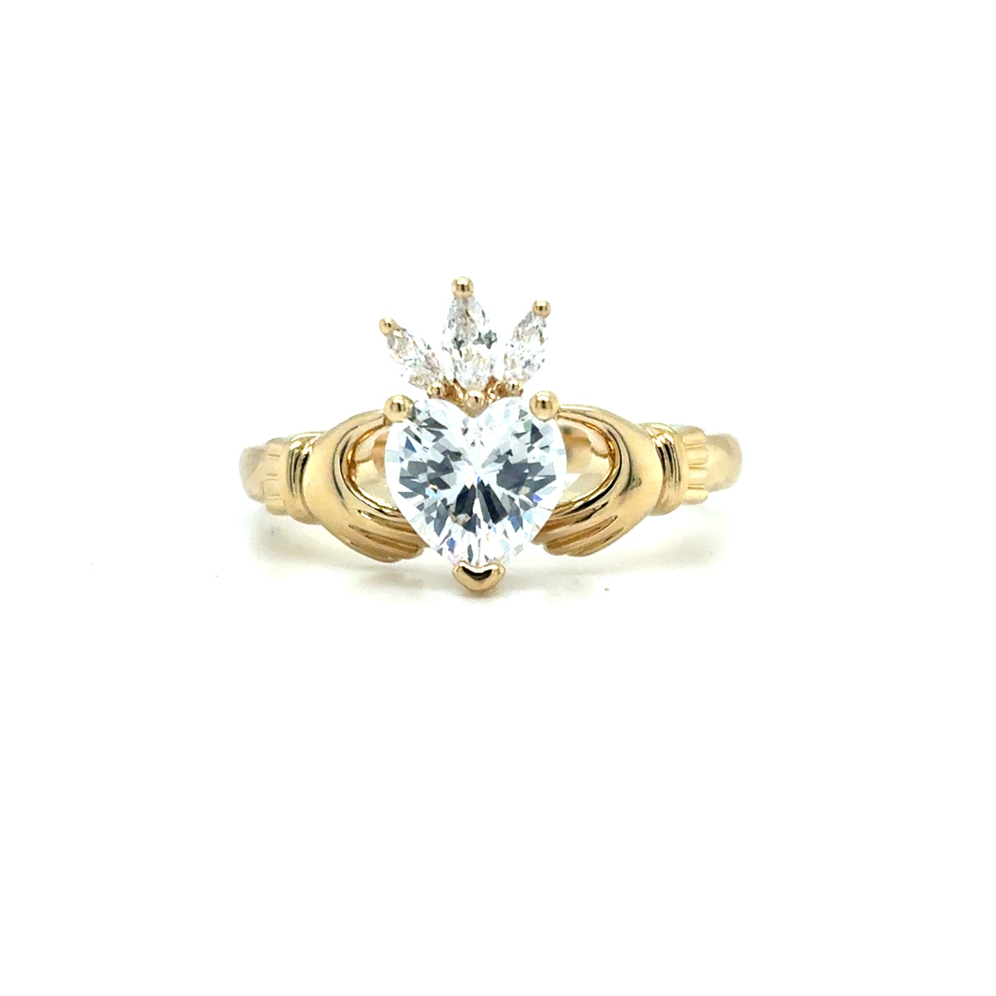 Brass 18ct Gold Plated CZ Claddagh Ring