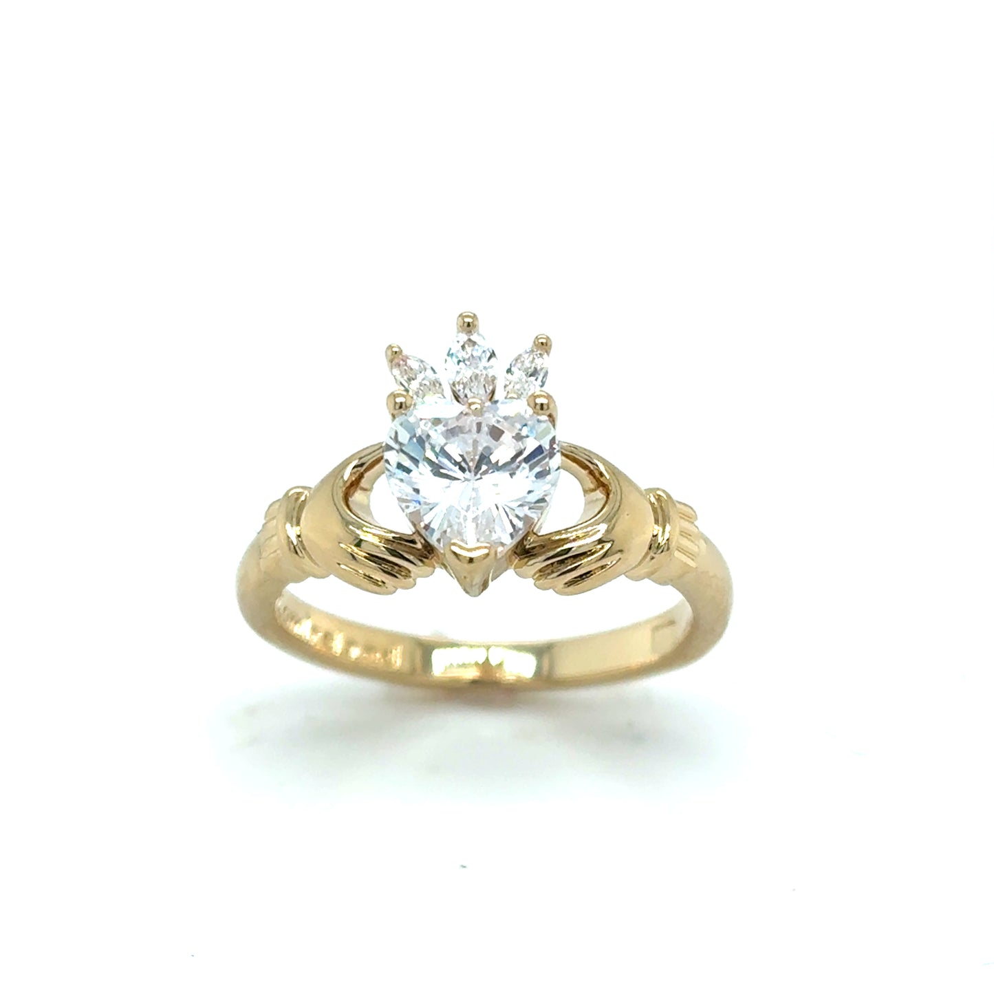 Brass 18ct Gold Plated CZ Claddagh Ring