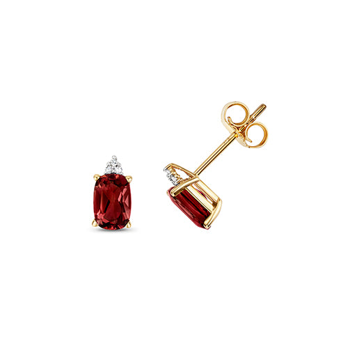 9ct Yellow Gold Oval Cultured Garnet and Diamond Earrings .02ct