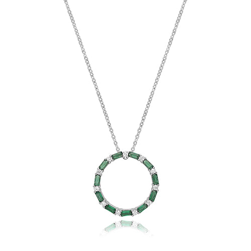 Sterling Silver White and Green CZ Open Circle Necklet
