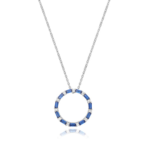 Sterling Silver White and Blue CZ Open Circle Necklet