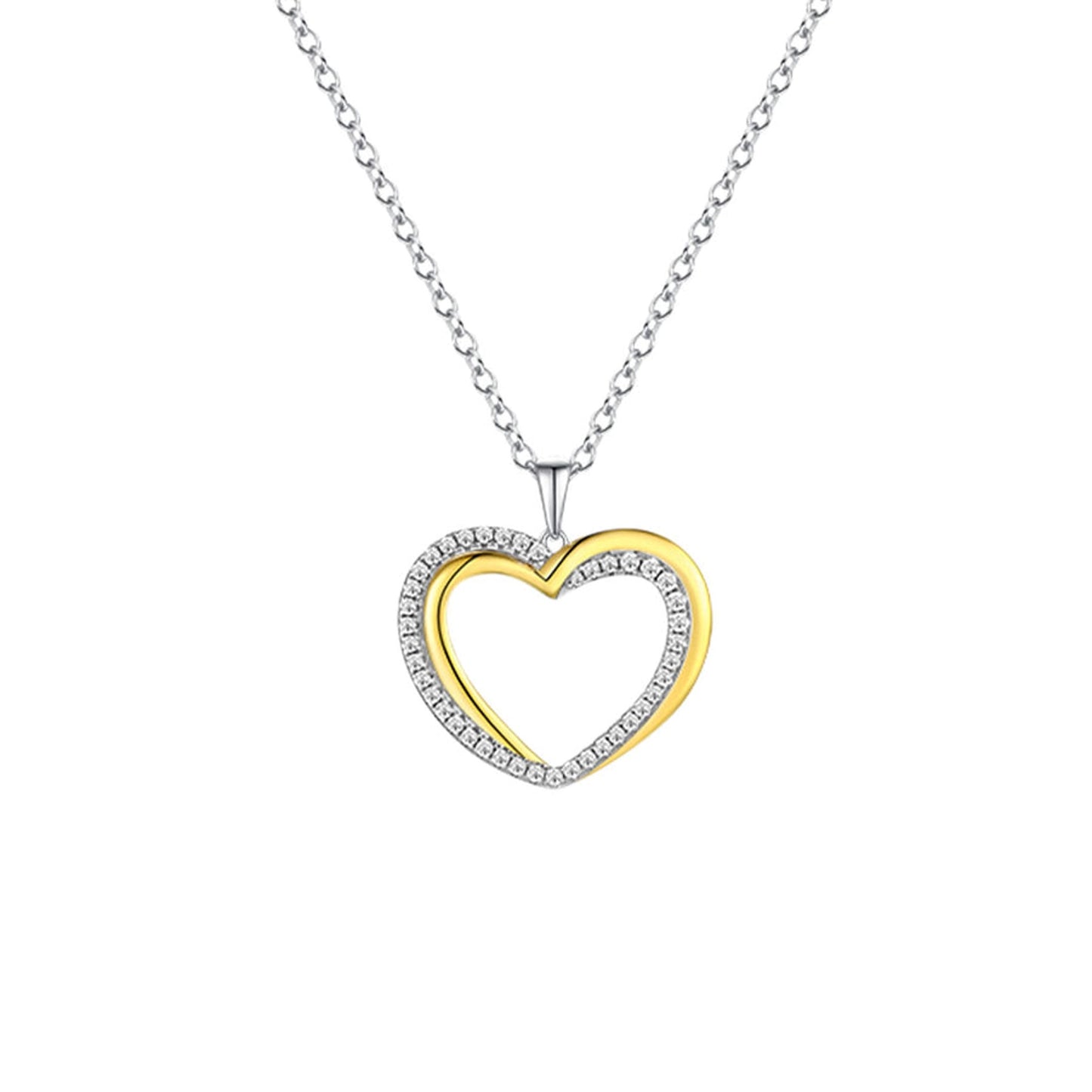 Sterling Silver and Gold Plated CZ Double Heart Pendant 25mm x 20mm