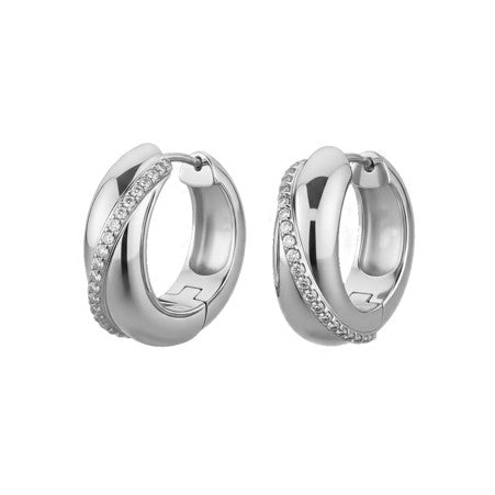 Sterling Silver Heavy Polished CZ Crossover Hoop