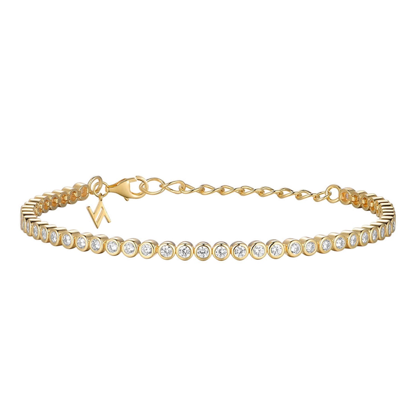 Sterling Silver Gold Plated Rubover 2.5mm CZ Tennis Bracelet