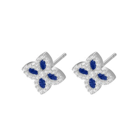 Sterling Silver Blue and White CZ Flower Earrings