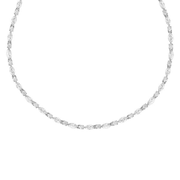 Sterling Silver CZ Round & Marquise Tennis Necklet