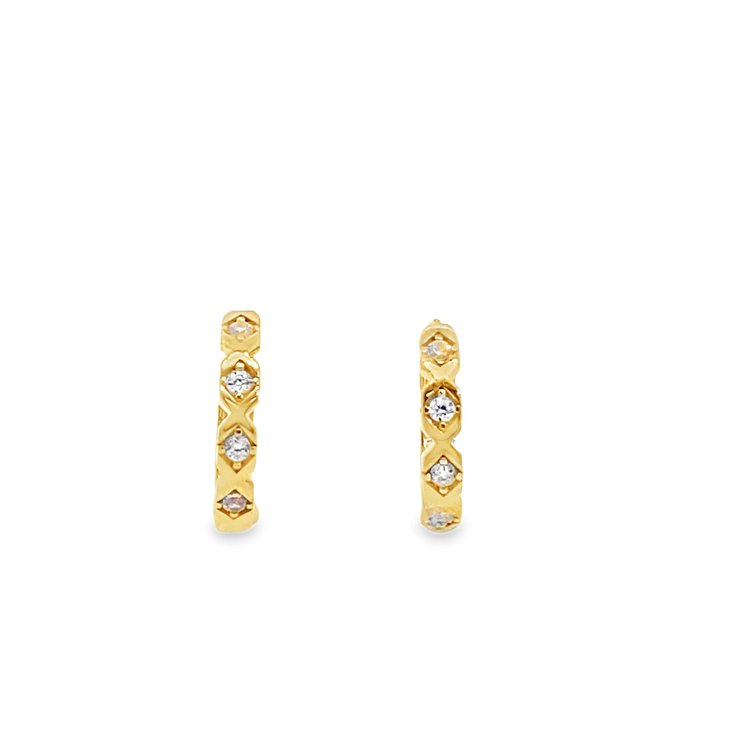 9ct Yellow Gold CZ Hexagonal 13mm Hoop Earrings
