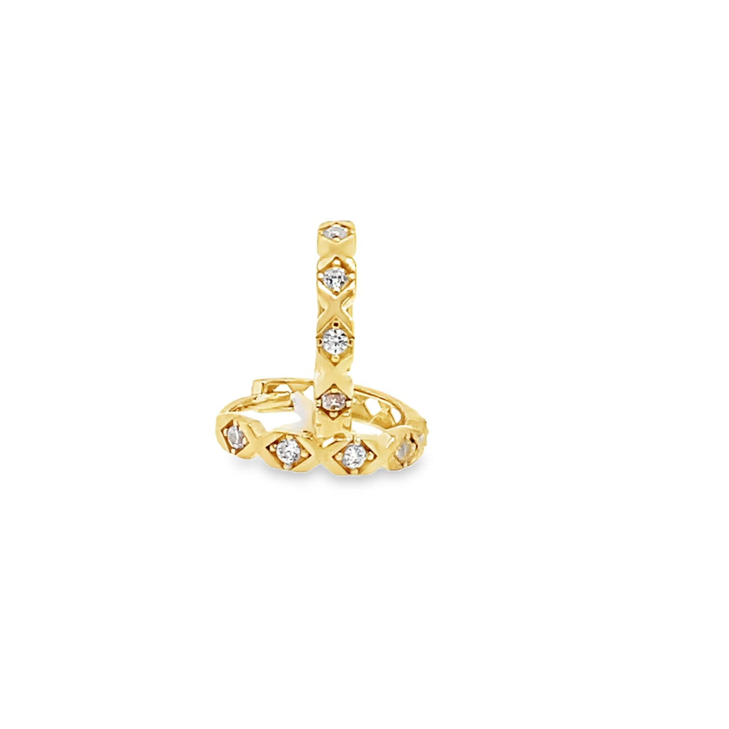 9ct Yellow Gold CZ Hexagonal 13mm Hoop Earrings