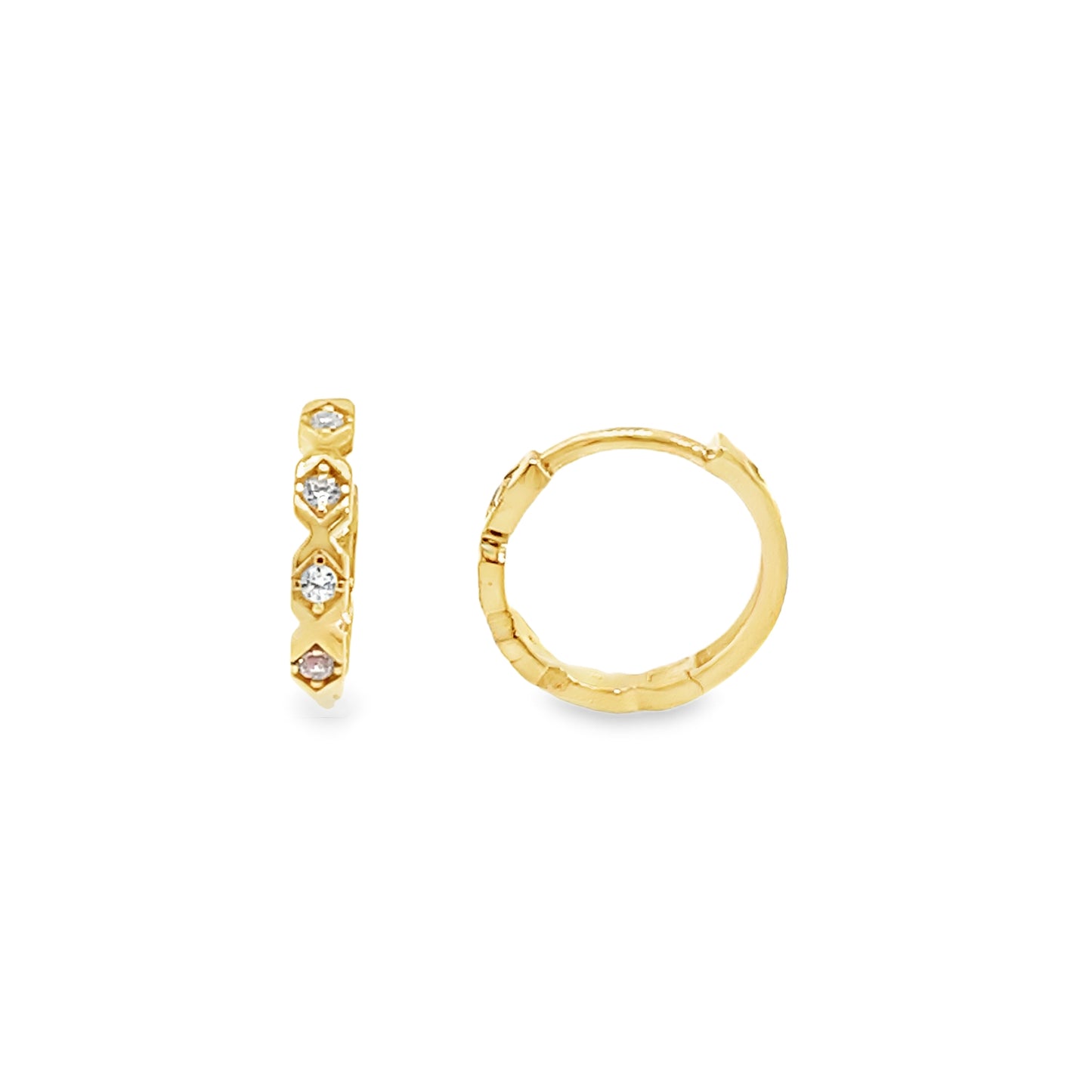 9ct Yellow Gold CZ Hexagonal 13mm Hoop Earrings