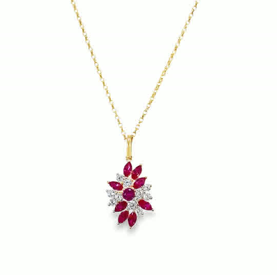 9ct White & Red CZ Marquise Cluster Pendant