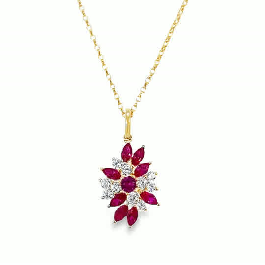 9ct White & Red CZ Marquise Cluster Pendant