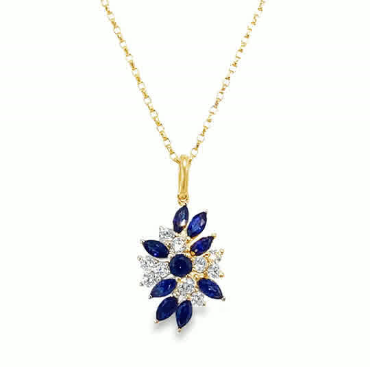 9ct White & Blue CZ Marquise Cluster Pendant