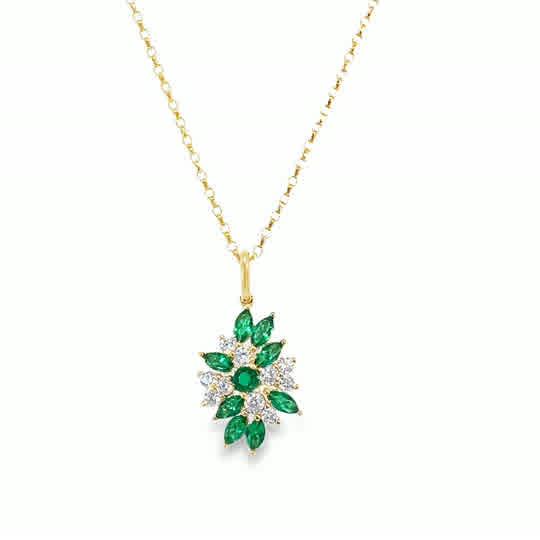 9ct White & Green CZ Marquise Cluster Pendant