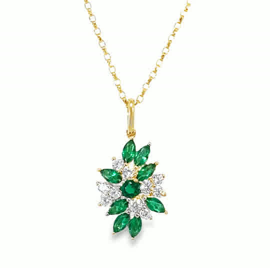 9ct White & Green CZ Marquise Cluster Pendant