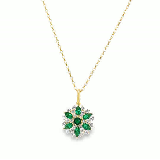 9ct White & Green CZ Round Flower Cluster Pendant