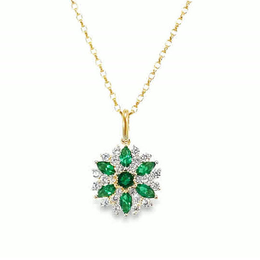 9ct White & Green CZ Round Flower Cluster Pendant