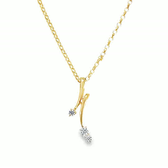 9ct CZ 2 Line Curve Drop Pendant
