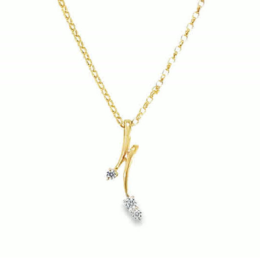9ct CZ 2 Line Curve Drop Pendant