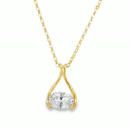 9ct CZ Oval East/West Wishbone Pendant